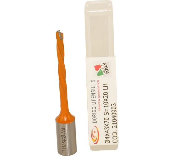 Сверло для глухих отверстий DORIGO HW Ø4x43x70 A.10x20 Z.2 LH 21040903