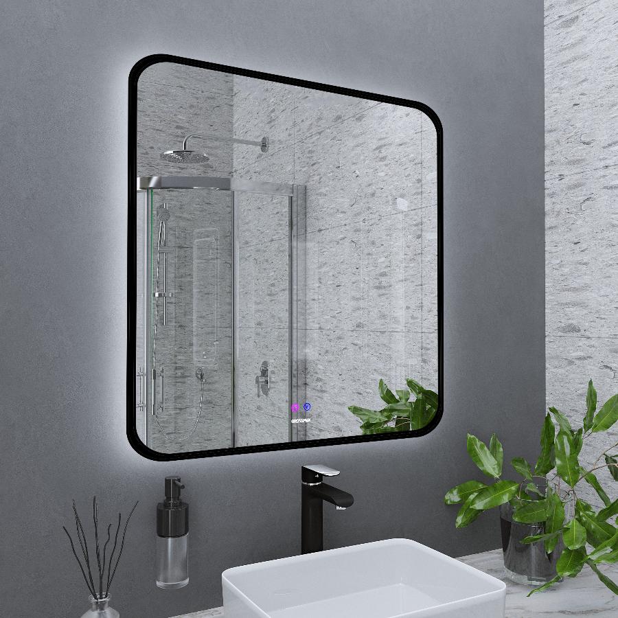 Зеркало Grossman Elegance-норма 80x80 см с подсветкой и подогревом, черный 1780802