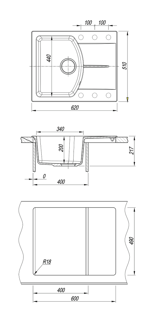 Кухонная мойка Florentina Паола 62 см серый шелк FG, 20.470.A0620.307