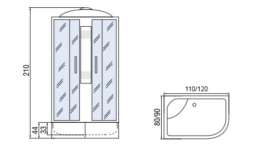 Душевая кабина Мономах 120/90/44 МЗ 120x90 хром, с рисунком, R