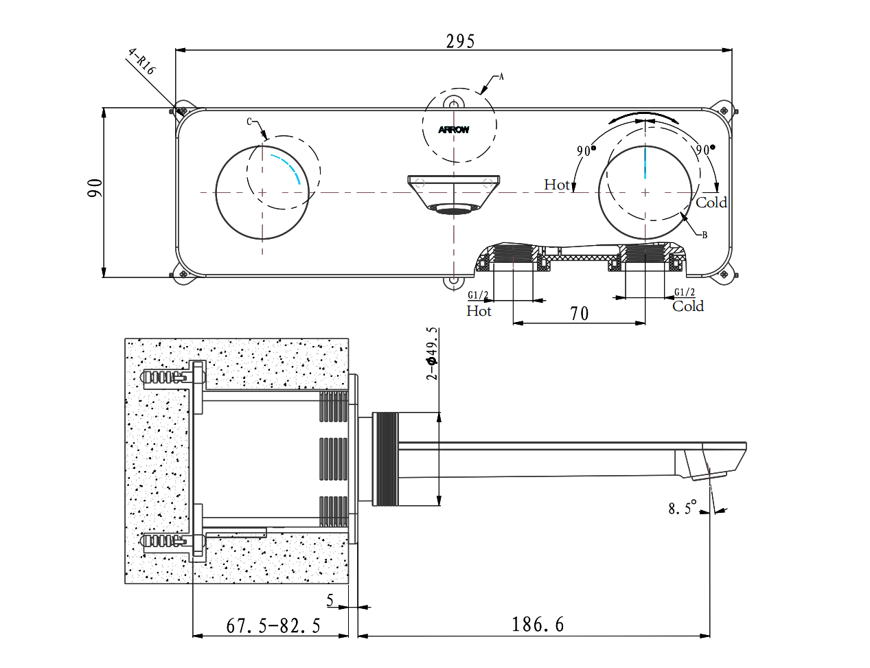 Смеситель для раковины Arrow ARM23872CP хром