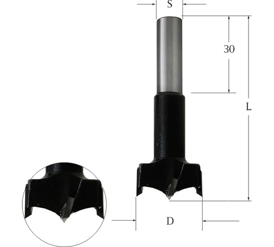 Сверло присадочное чашечное левое для ЛДСП (30х70 мм, S 10x30 мм) WOODWORK 369.300.L