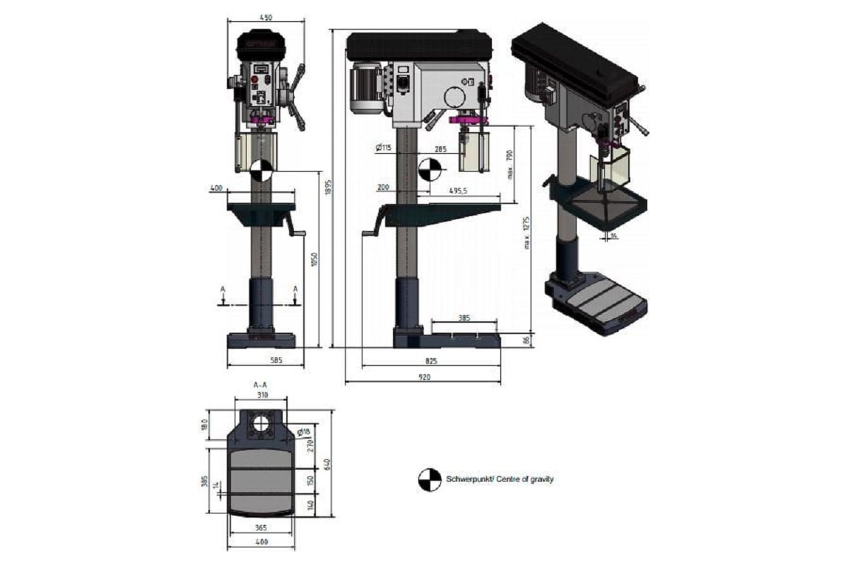 Вертикально-сверлильный станок напольный Optimum OPTIdrill B34H 2.2 кВт, 400В, ф34мм, КМ4, реверс 3020333