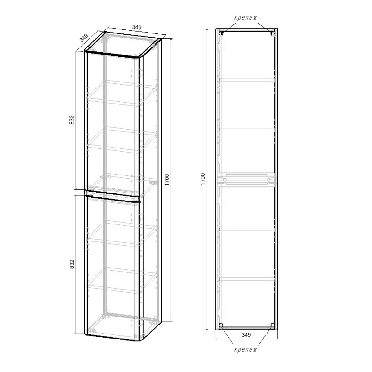 Шкаф пенал Vincea Vico 35 см Carbone, VSC-2V170CN