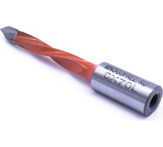 Сверло присадочное сквозное усиленное KJ2-V80202L (6х70 мм; хв-к 10 мм; левое вращение) МНОГОФРЕЗ 6625