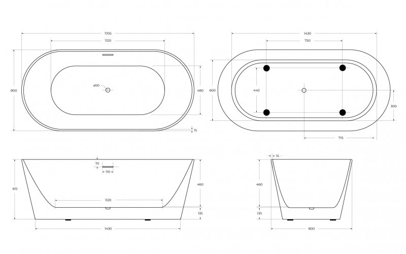 Акриловая ванна BelBagno BB416-1700-800 170x80 белый