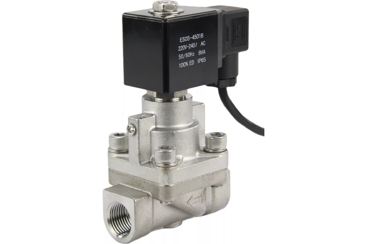 Электромагнитный клапан DN.ru V2W-901P-NC Ду15 Ру6-100 НЗ PTFE 220В AC D130-02730
