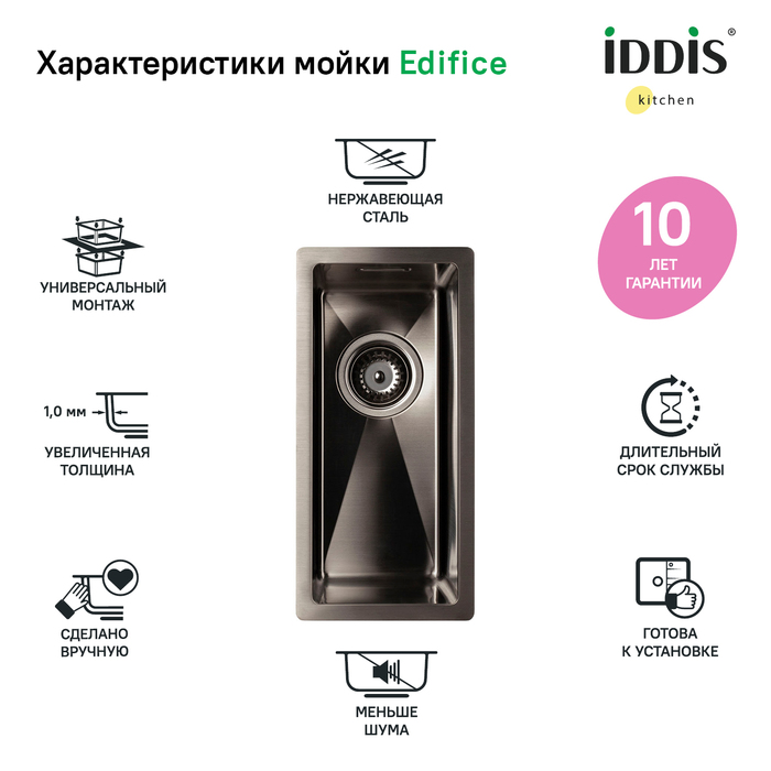 Кухонная мойка Iddis Edifice EDI21G0i77 21 см графитовый