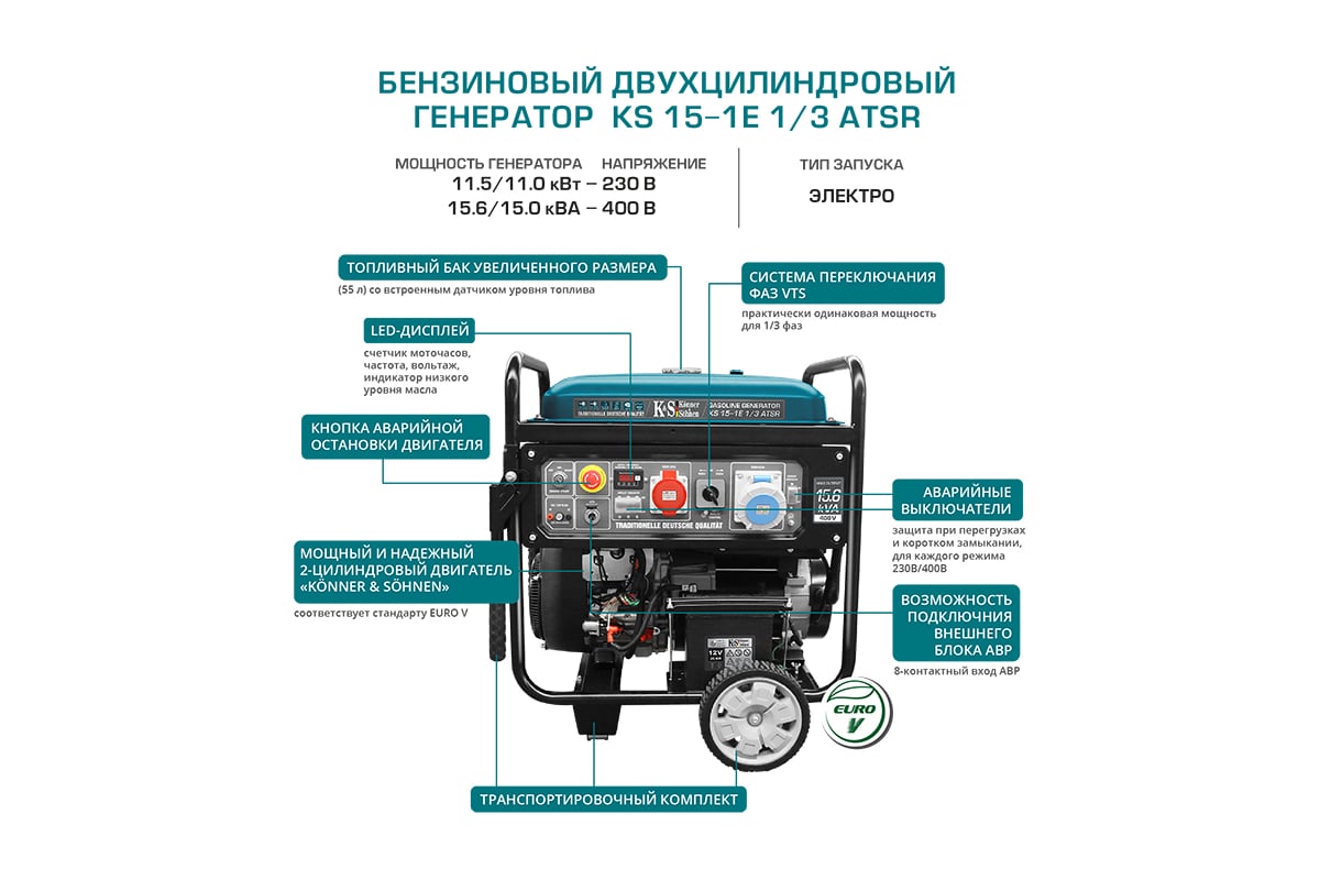 Бензиновый генератор Konner&Sohnen KS 15-1E 1/3 ATSR