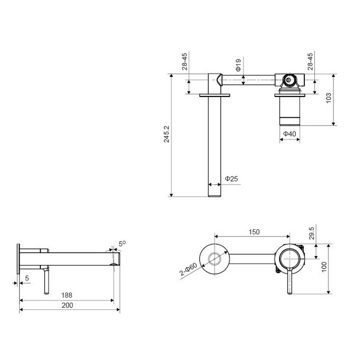 Смеситель для раковины Excellent Pi AREX.1214BL черный матовый