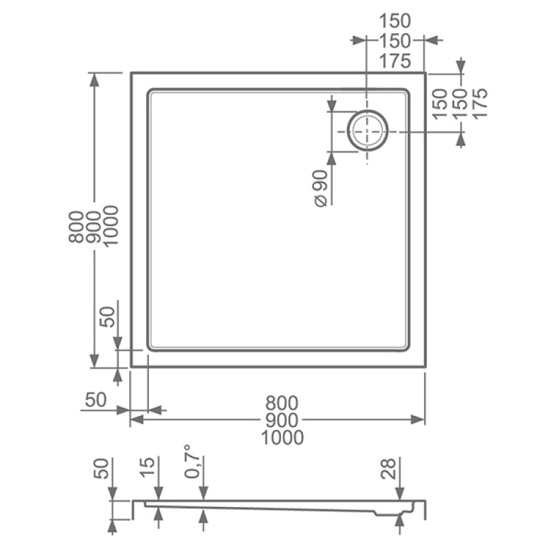 Поддон для душа Roltechnik Flat Kvadro 100x100 квадратный