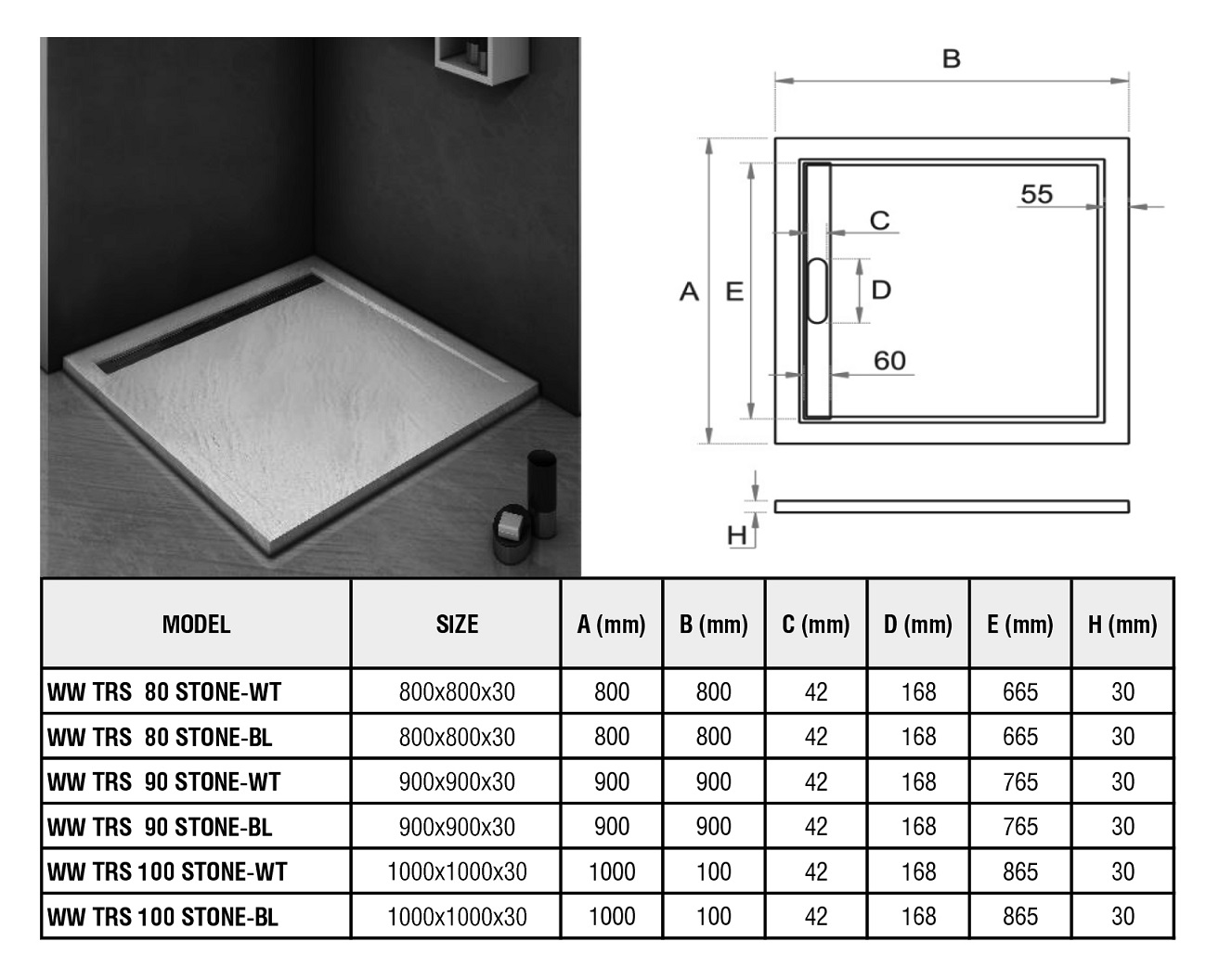 Поддон для душа WeltWasser TRS STONE-WT 90x90 белый