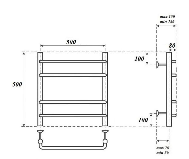 Полотенцесушитель электрический Point PN09155E П4 50x50 хром