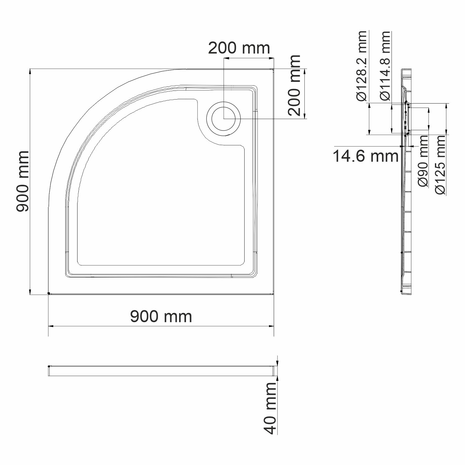 Поддон для душа WasserKRAFT Salm 27T01 90x90 четверть круга