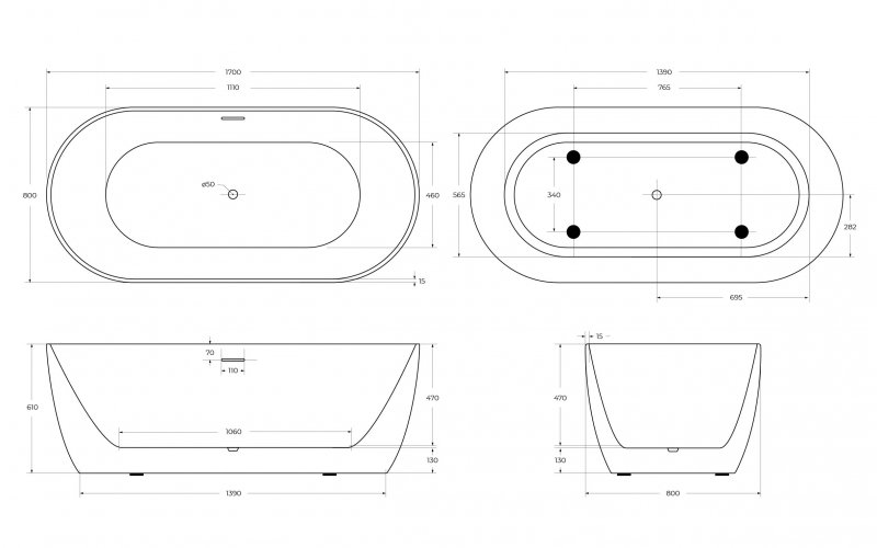 Акриловая ванна BelBagno BB413-1700-800 170x80 белый