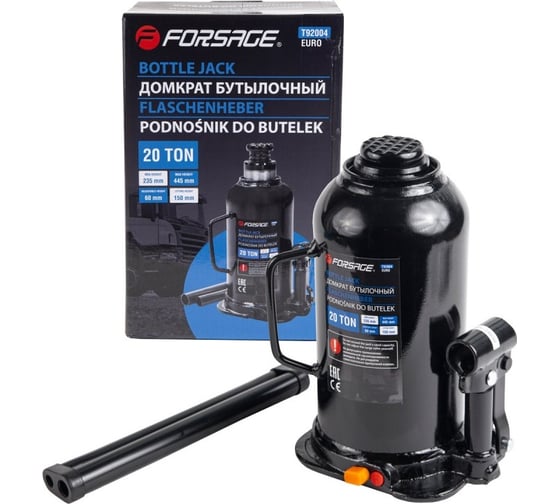Домкрат бутылочный Forsage 20т с клапаном с дополнительным ремкомплектом F-T92004Euro(9612)