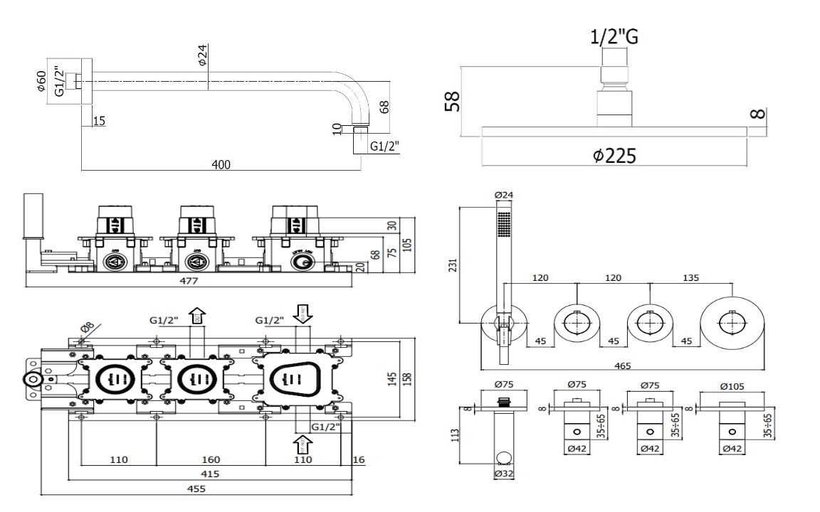 Душевой набор Paffoni Modular Box KITMB000CR душ 22.5 см, хром