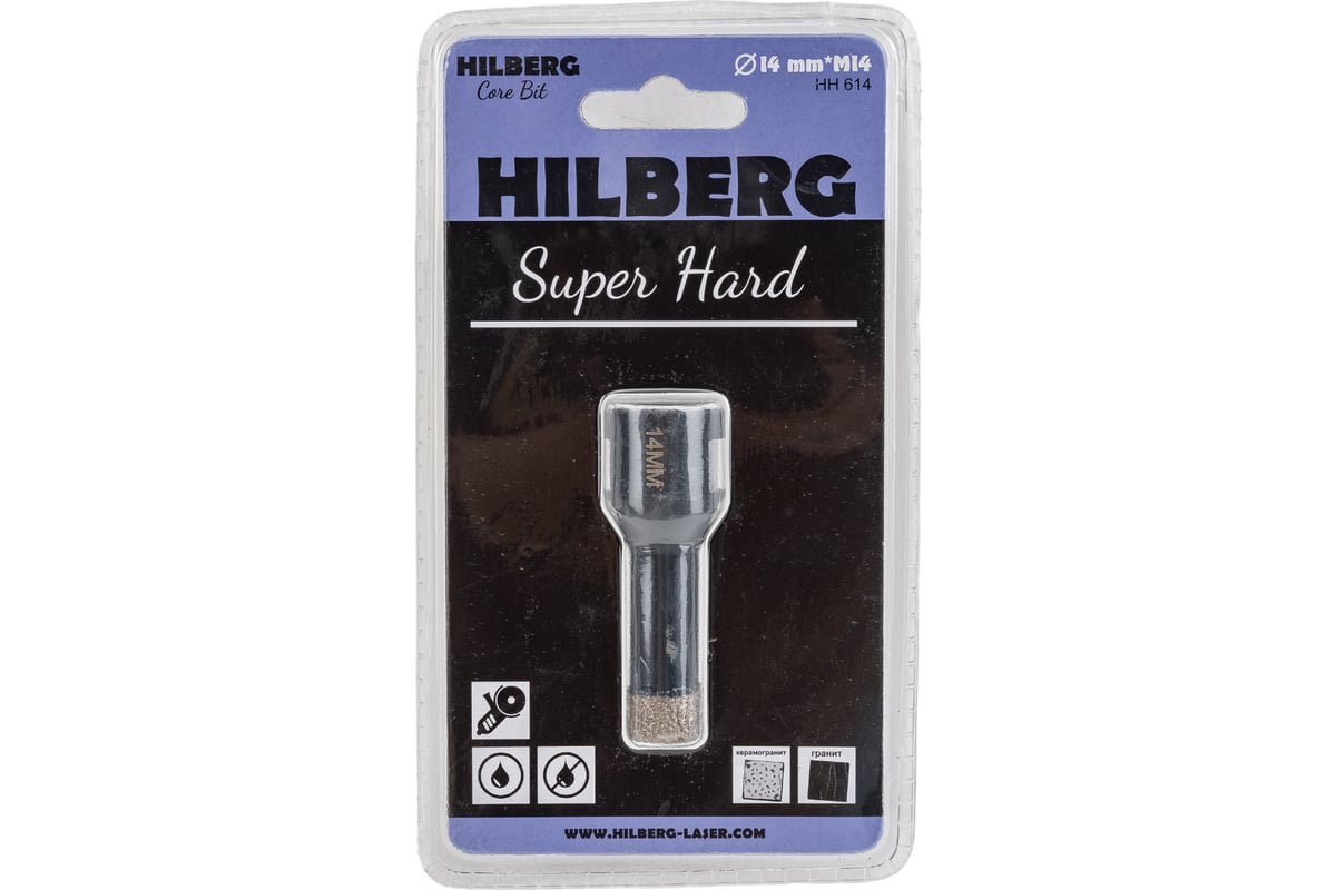 Коронка алмазная с воском по керамике и керамограниту Super Hard (14 мм; M14) Hilberg HH614