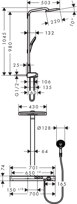 Душевая стойка Hansgrohe Rainmaker Select 420 2jet Showerpipe 27168400 с термостатом