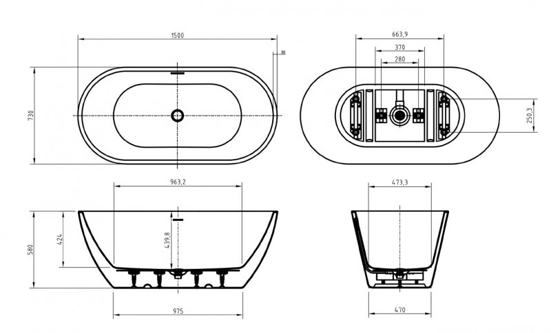 Акриловая ванна BelBagno UNO BB701 150x73 см BB701-1500-730-K