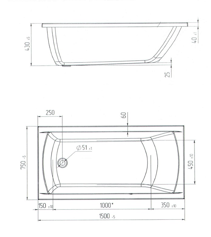 Акриловая ванна Marka One Modern 150x75