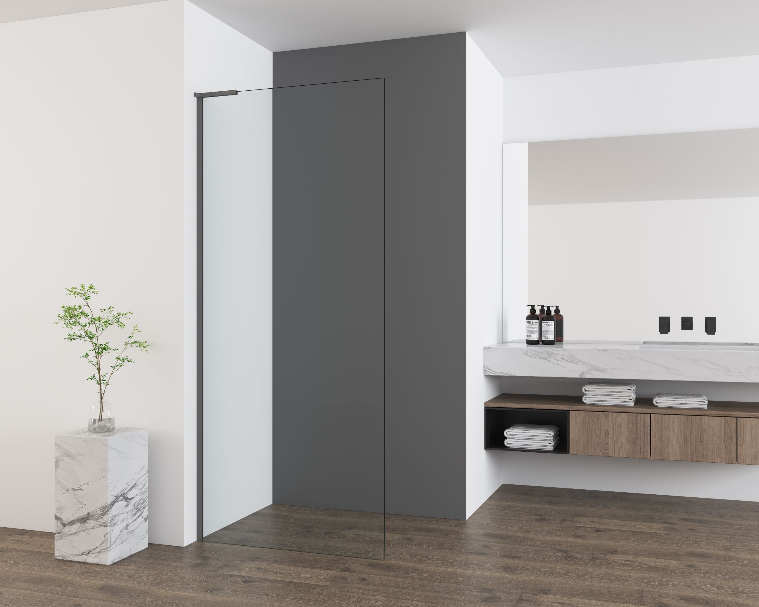 Душевая перегородка Vincea Волк-Ин (Walk-In) VSW-7HA900CLGM 90x200 вороненая сталь, прозрачное