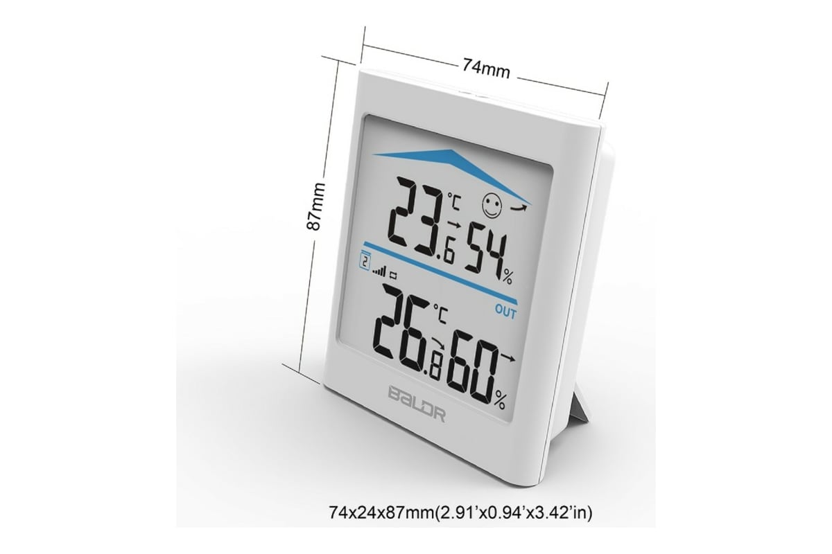 Цифровой термогигрометр с внешним датчиком BALDR B0135T2H2-WHITE