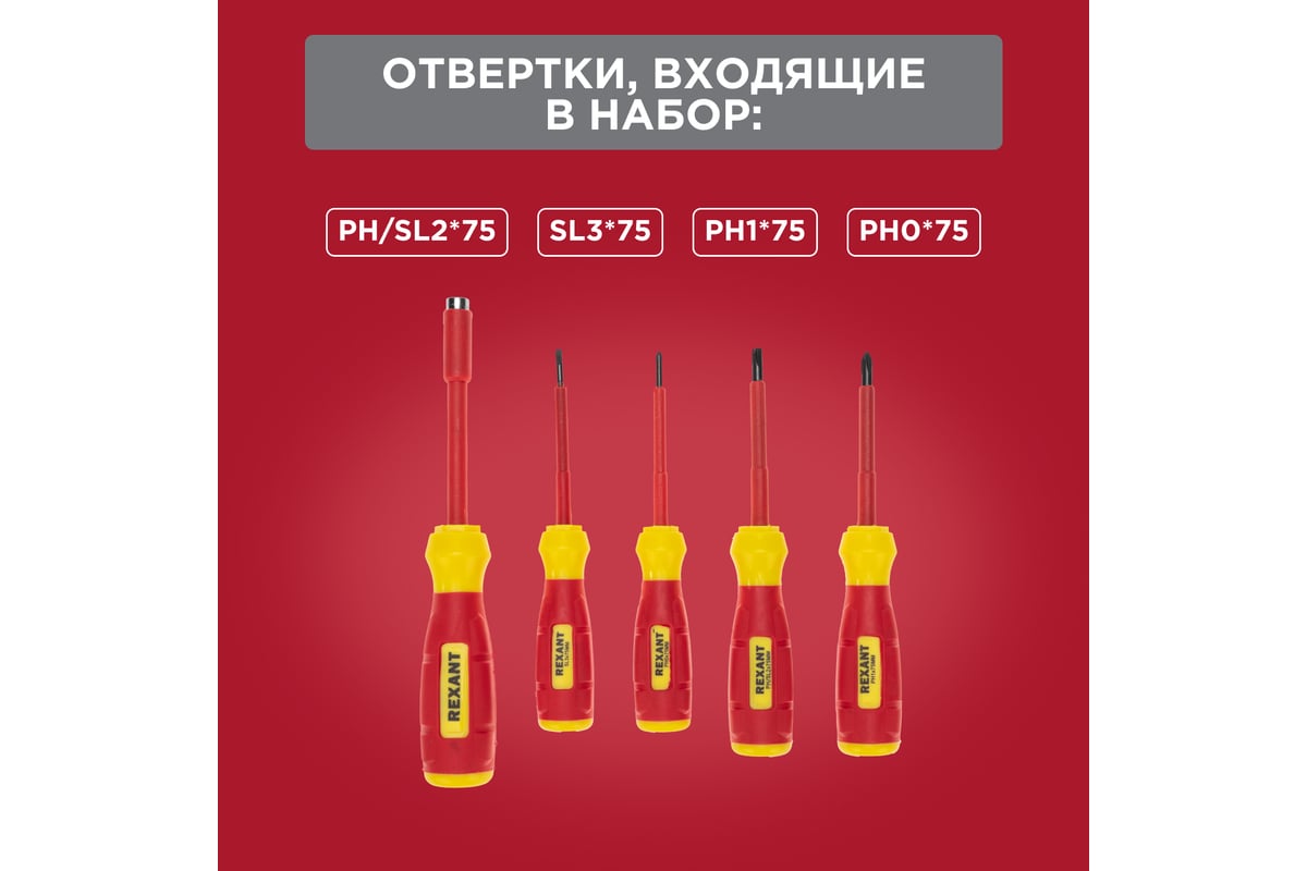 Набор отверток диэлектрических Rexant 76 предметов 12-4771-3