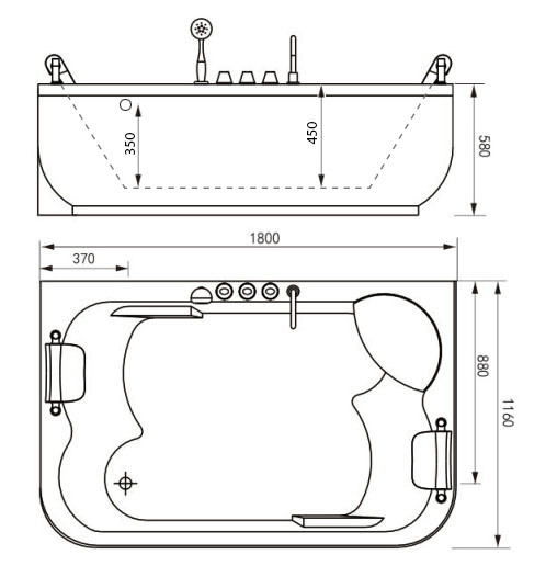 Акриловая ванна Gemy G9085 B 180x116 с г/м, правая