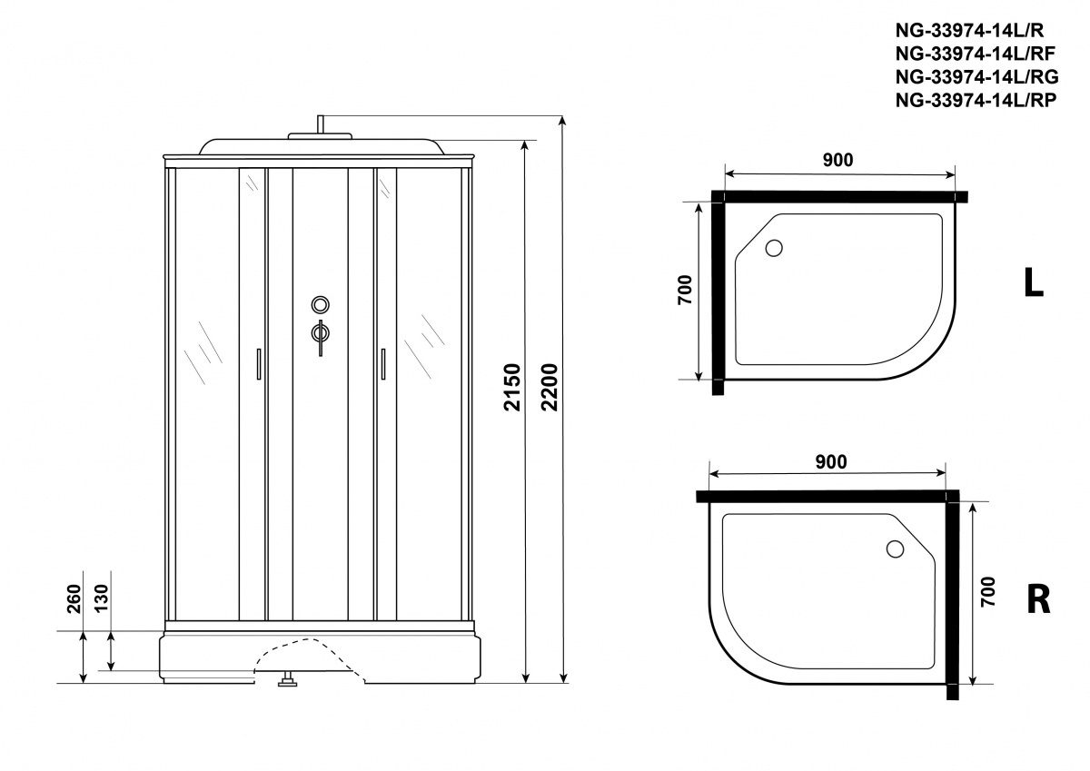 Душевая кабина Niagara NG 33974-14LG 90x70 стекло матовое, гидромассаж