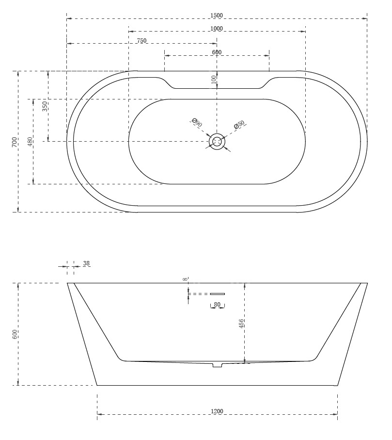 Акриловая ванна Abber AB9299-1.5 150x70, белый