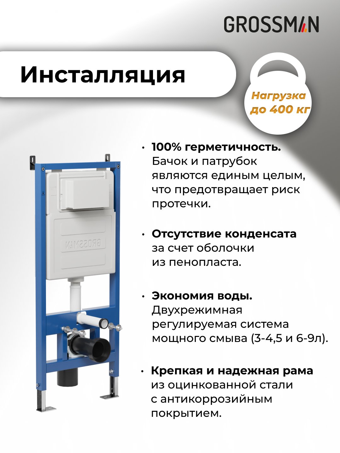 Подвесной унитаз Grossman с инсталляцией 900.K31.01.000+клавиша черная матовая 700.K31.03.210.210+унитаз GR-4411S