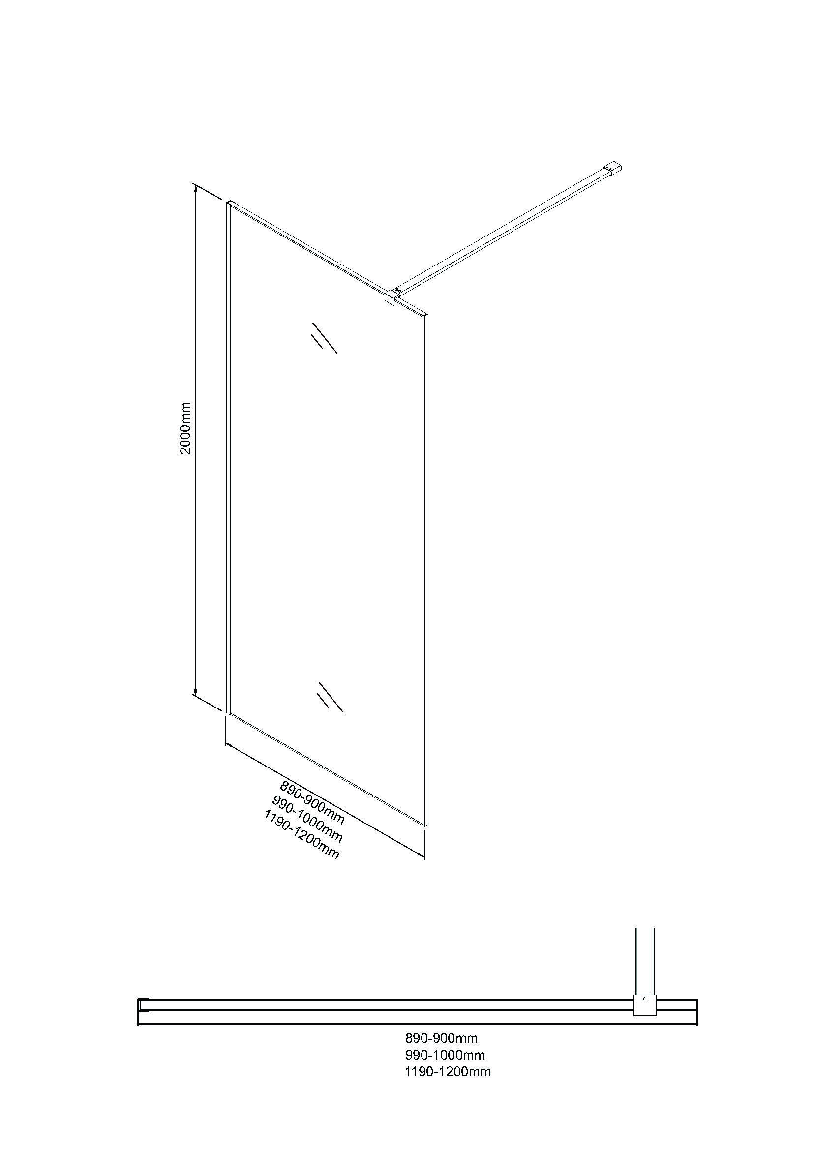 Душевая перегородка Niagara Nova NG-781-90BLACK 90x200 эффект битого стекла, профиль черный матовый
