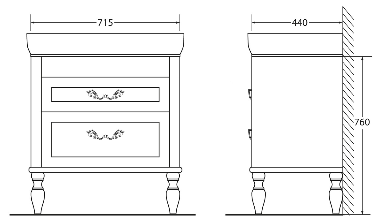 Тумба с раковиной BelBagno Prado 80 см Bianco Lucido, фигурные ножки