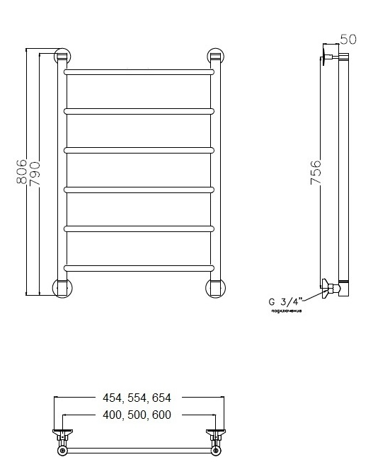 Полотенцесушитель водяной Aquanet Mauro 50x80 см бронза