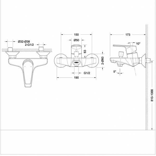 Смеситель для ванны Bravat Line F65299BM-B-RUS черный матовый