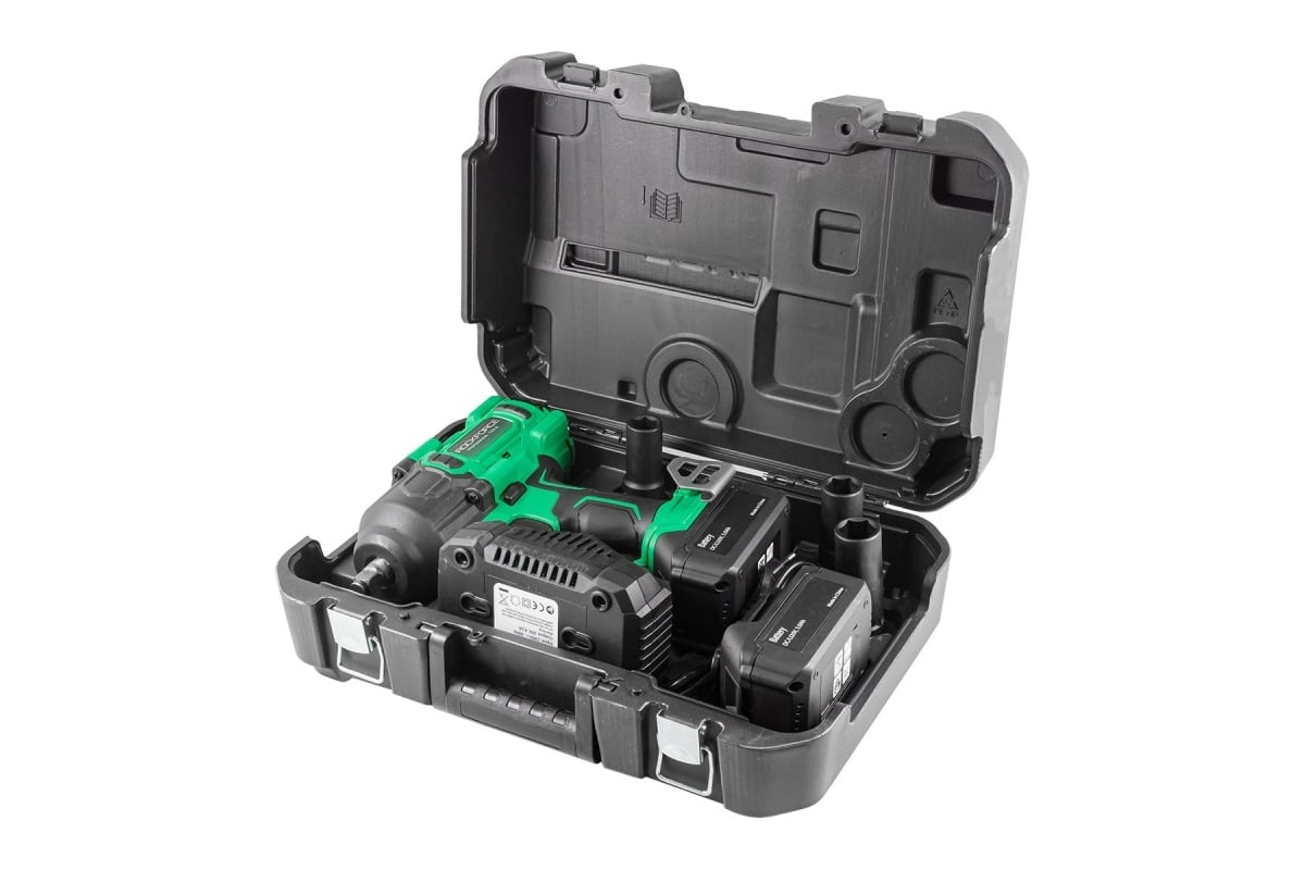 Гайковерт ударный аккумуляторный Rockforce 1/2", набор головок ударных глубиной 17,19,21мм, 2 батареи, 20V, 5.0AH, LI-ION, 1550об/мин, 3 режима усилия:130, 400, 1356Нм,в кейсе RF-WT02F1161(51695)