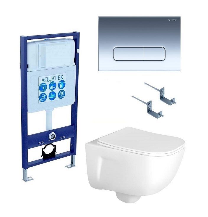 Подвесной унитаз SET Aquatek Дива-016 4в1, кнопка хром Подвесной унитаз SET Aquatek Дива-016 4в1, кнопка хром