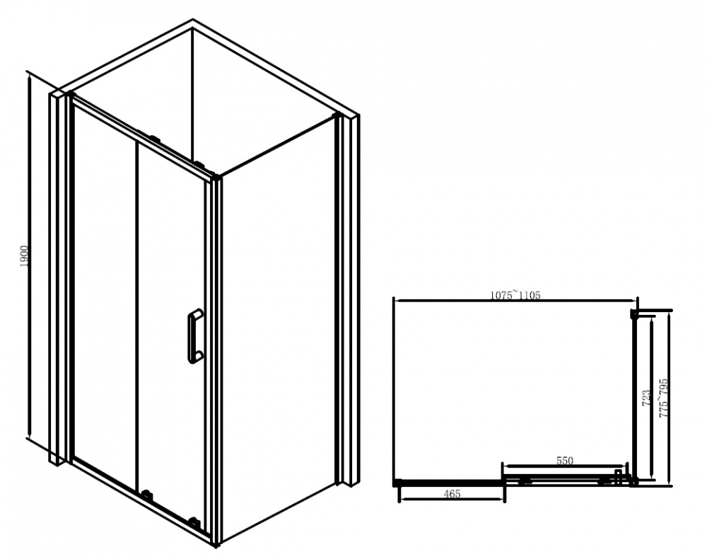 Душевой уголок Abber Schwarzer Diamant 110x80 прямоугольный, черный