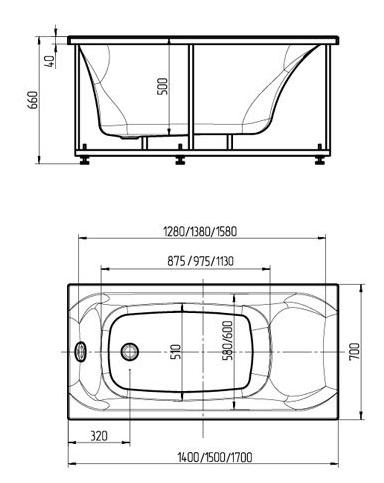 Акриловая ванна Aquatek Альфа 150х70 см