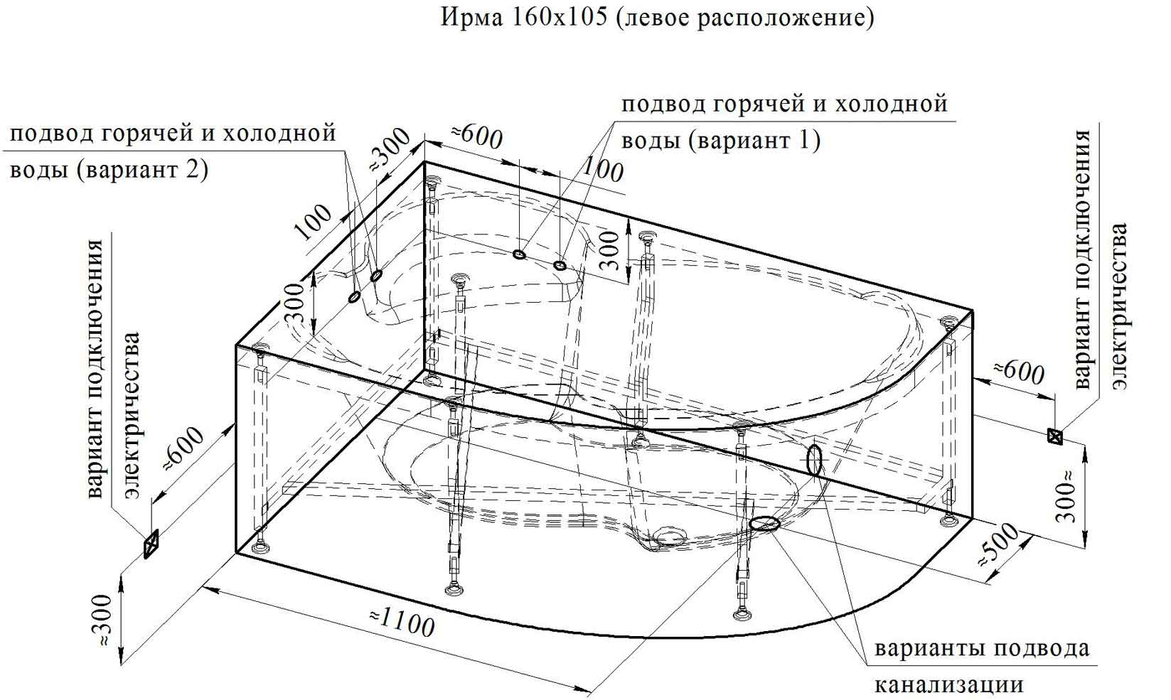 Акриловая ванна Ваннеса Ирма 160х105 с г/м Баланс хром, L