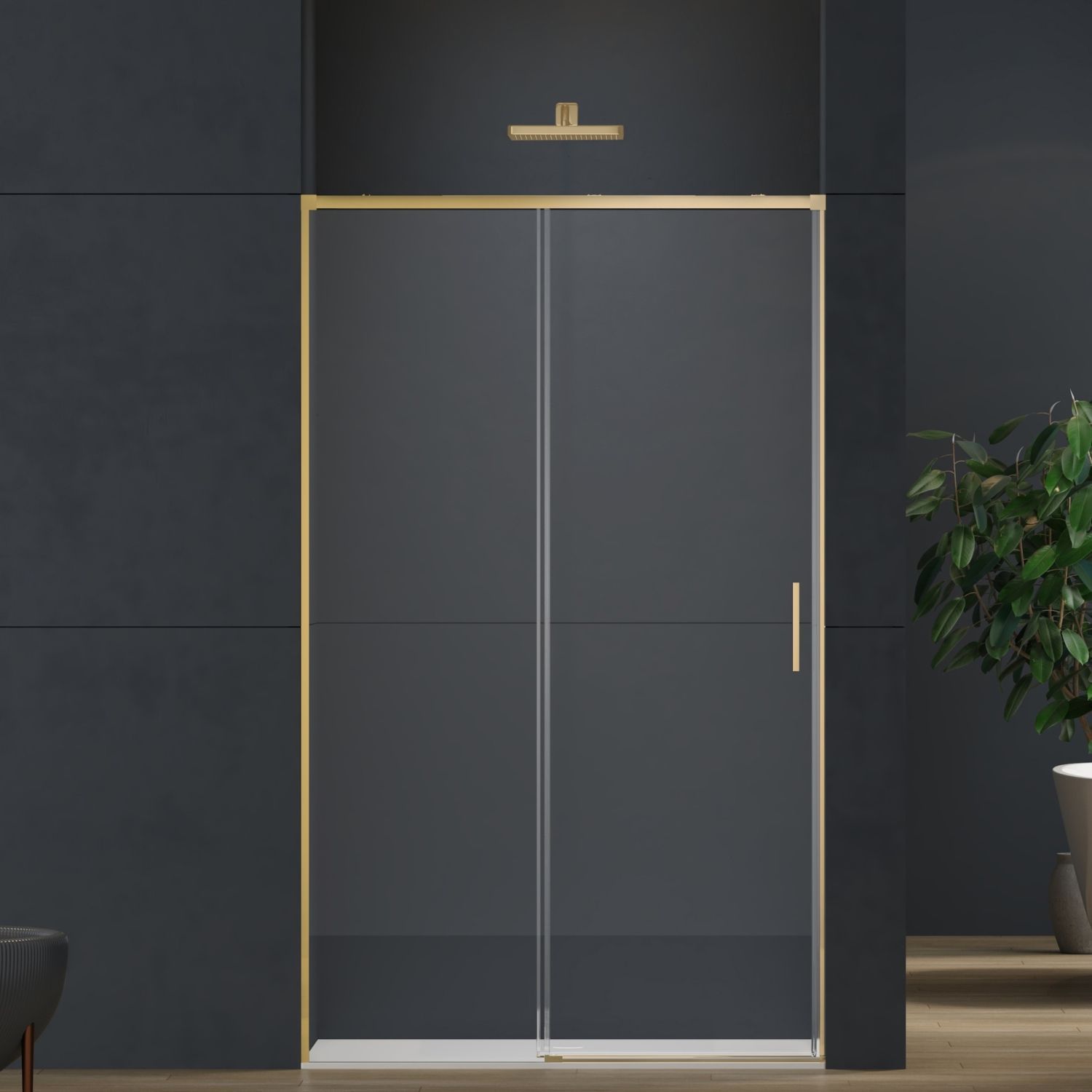 Душевая дверь Vincea Софт 2 (Soft 2) VDS-3SO2140CLG 140x200 брашированное золото, прозрачная