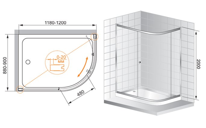 Душевой уголок Cezares Anima 120x90 ANIMA-W-RH-1-120/90-C-Cr прозрачный