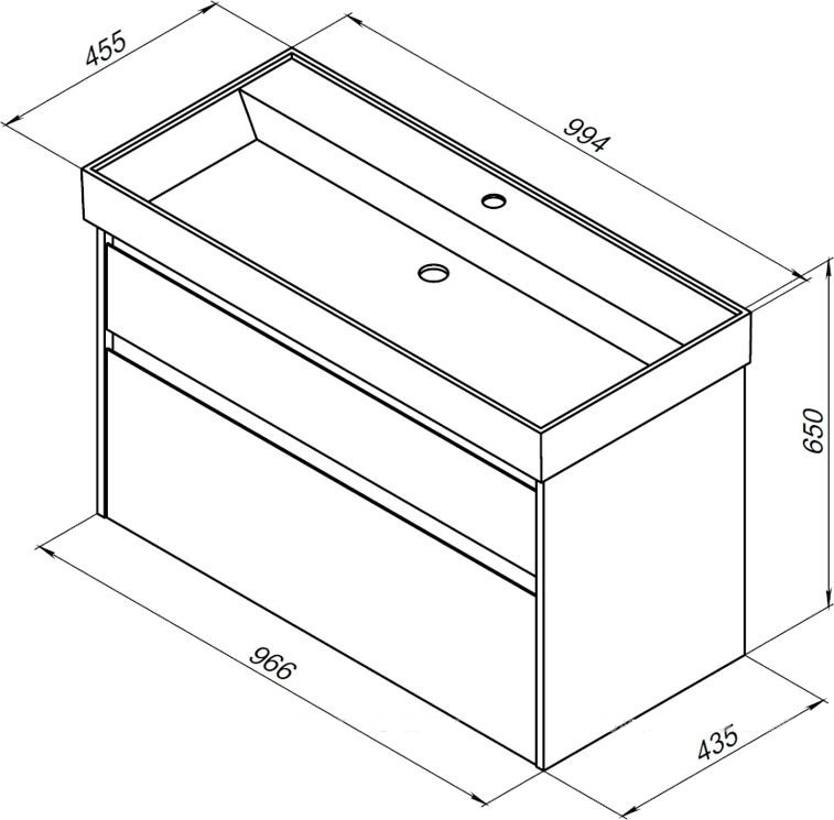 Тумба с раковиной Aquanet Nova Lite 100 см, 2 ящика дуб рошелье