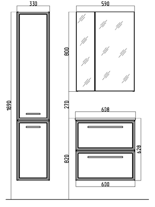 Зеркальный шкаф Raval Quadro/Fest 60 см Qua.03.60/W белый