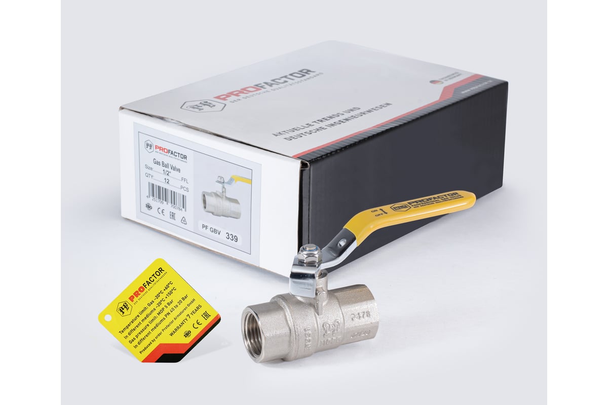 Шаровой кран для газа PROFACTOR PF GAS ручка рычаг, в/в 1/2 дюйма PF GBV 339