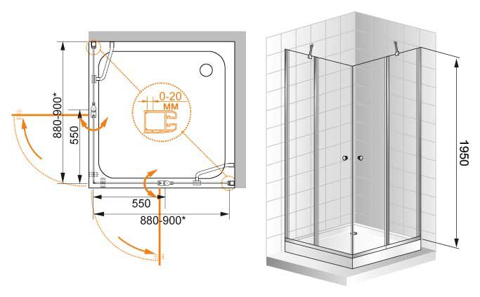 Душевой уголок Cezares ELENA-W-A-22-120-C-Cr 120x120 прозрачный, квадратный