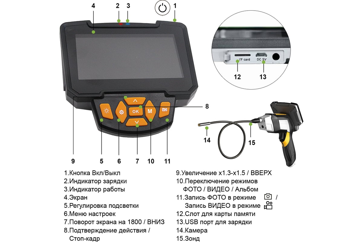 Промышленный видеоэндоскоп iCartool 4.3", 1 Мп, 1280x720, 1 м, 5.5 мм, сменный зонд IC-V112B