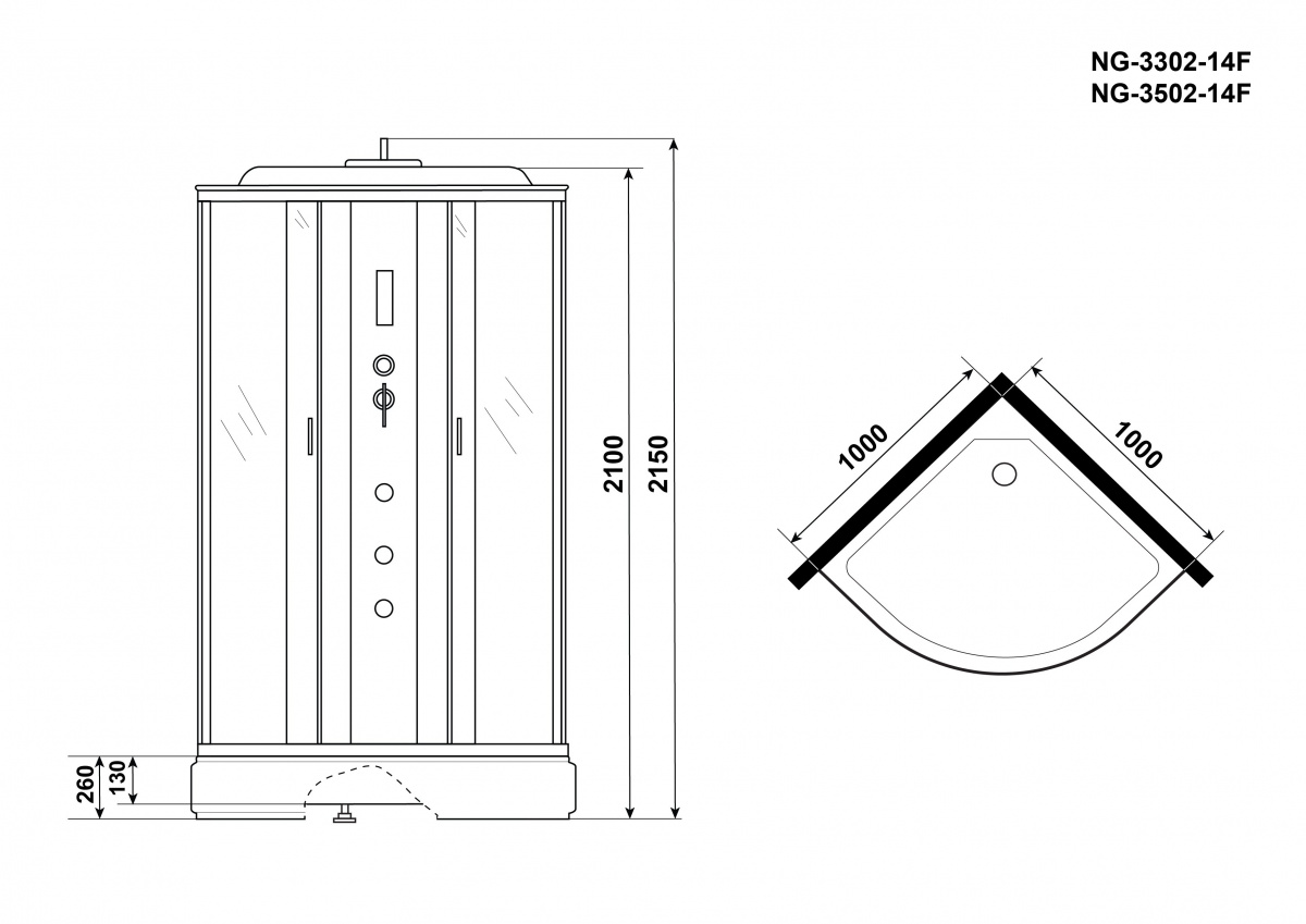 Душевая кабина Niagara NG 3502-14F 100x100 стекло тонированное, пульт управления, гидромассаж