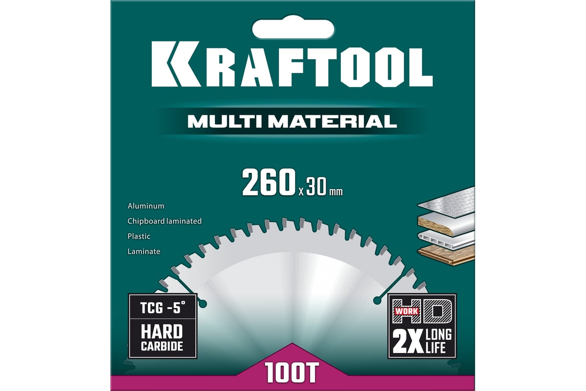 Диск пильный по алюминию Kraftool Multi material 260x30 мм, 100Т 36953-260-30